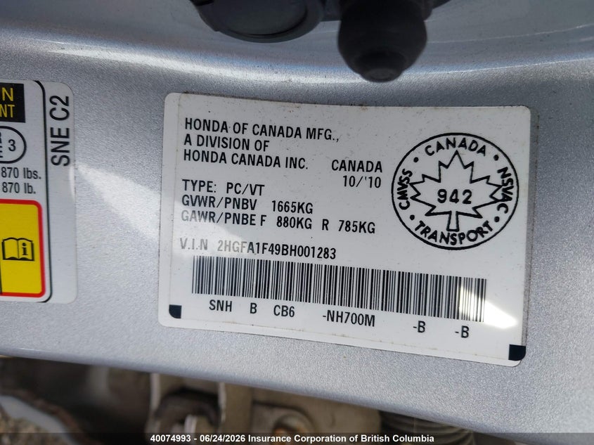 2011 HONDA CIVIC SEDAN 1.8L I-4 VVT, 140HP