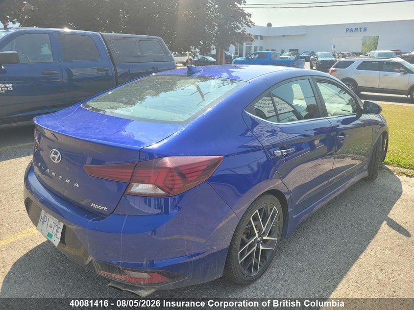 Vin: kmhd04lb9ku891578, lot: 30098690, hyundai elantra sport 20193