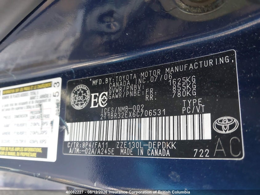 2006 TOYOTA COROLLA SEDAN 1.8L I4 FI DOHC 16V F4
