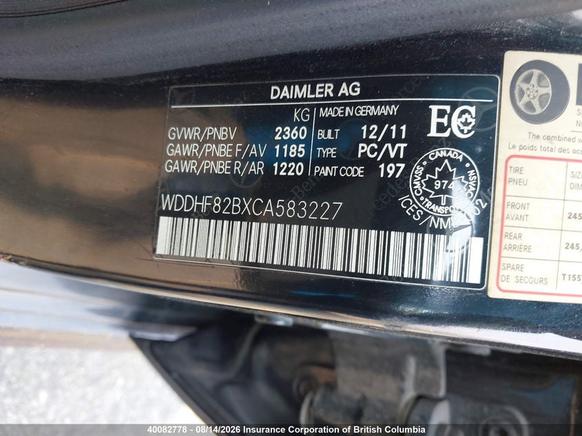 2012 MERCEDES-BENZ E-KLASSE SEDAN 3.5L V6 FI DOHC 24V NF4