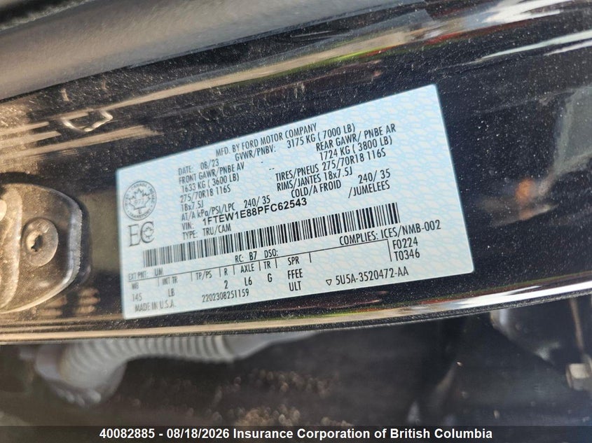 2023 FORD F-150 COUPE 3.5L V6 FI DOHC 24V NF4