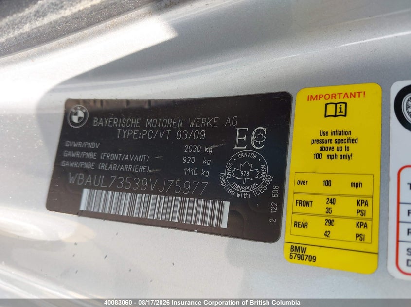 2009 BMW 1ER COUPE 3.0L I6 FI DOHC 24V NF4