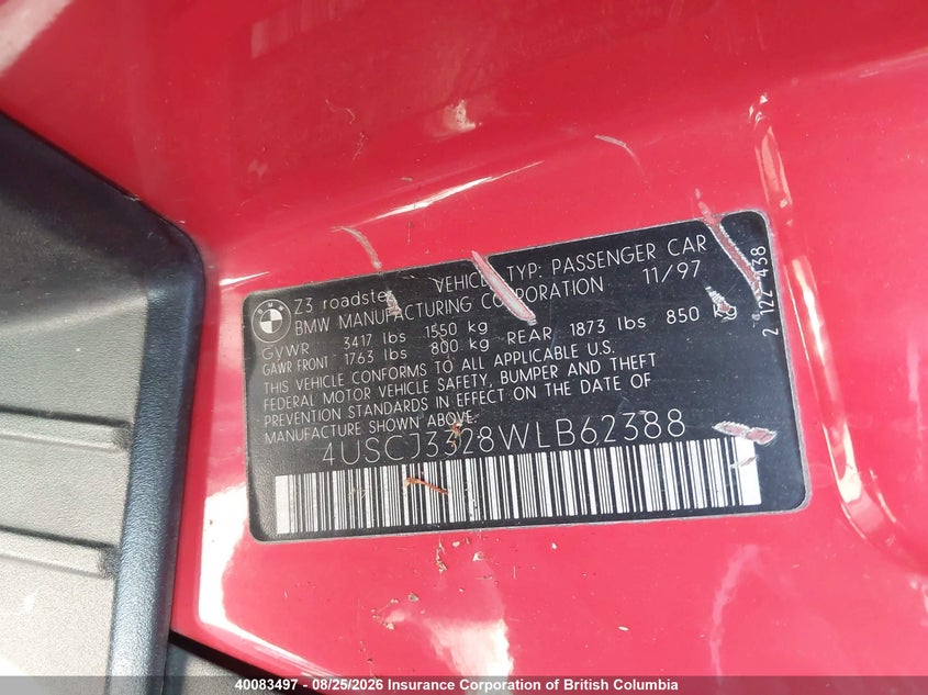 1998 BMW Z3 CABRIO 2.8L I6 FI DOHC 24V F