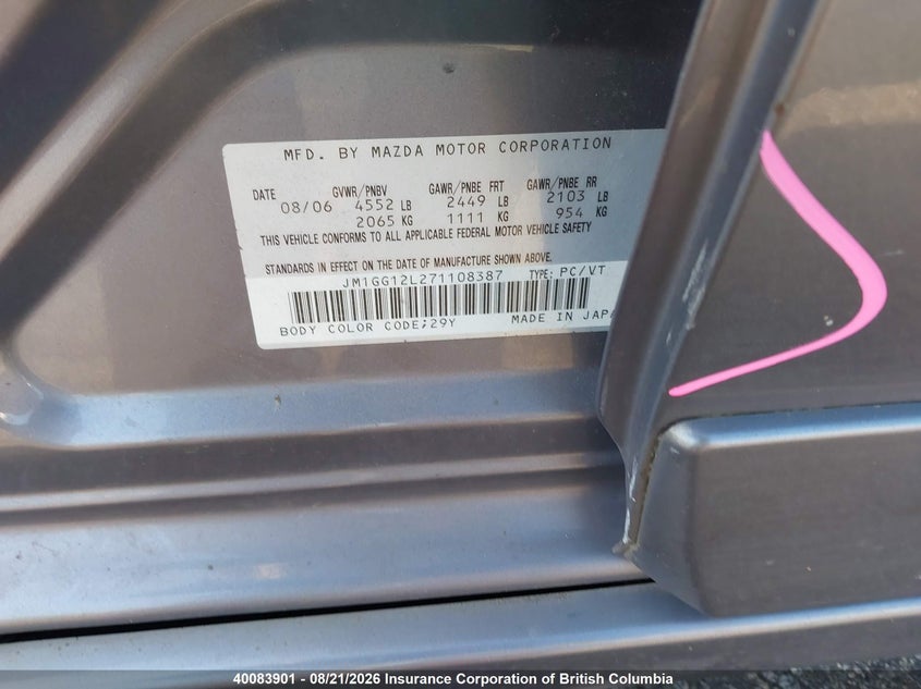 2007 MAZDA SPEED 6 SEDAN 2.3L I4 FI DOHC 16V F4