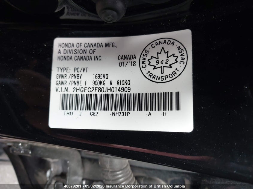 2018 HONDA CIVIC SEDAN 2.0L I-4 DOHC, VVT, 158HP