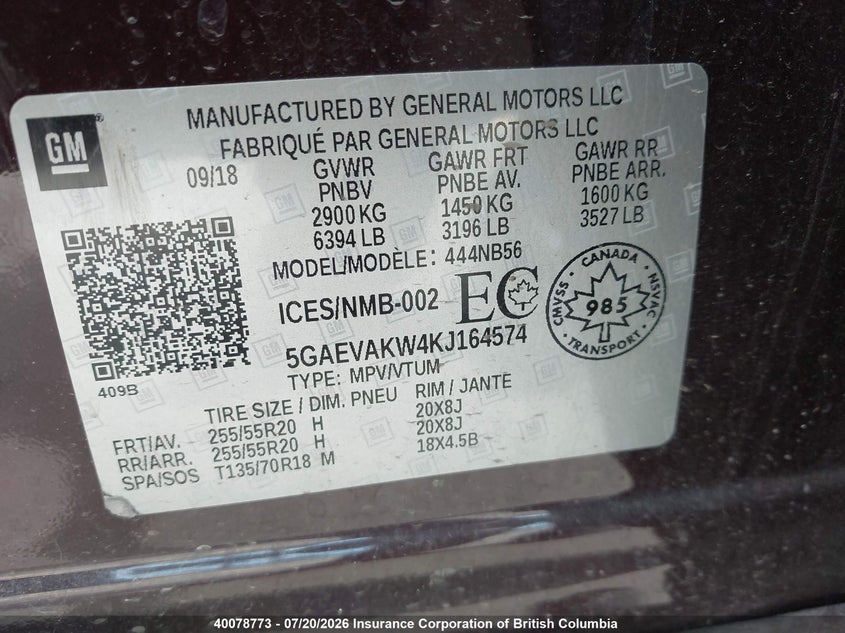2019 BUICK ENCLAVE SPORT UTILITY VEHICLE 3.6L V-6 DI, DOHC, VVT, 310HP