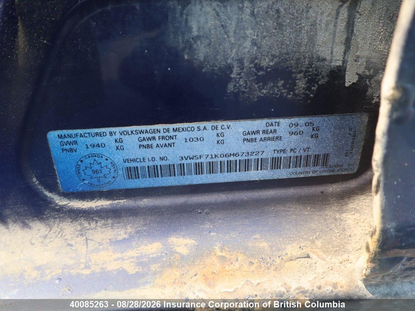 2006 VOLKSWAGEN JETTA SEDAN 2.5L I5 FI NF