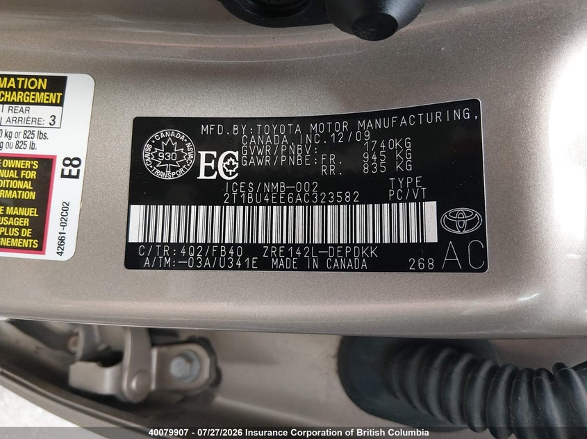 2010 TOYOTA COROLLA SEDAN 1.8L I-4 DOHC, VVT, 132HP