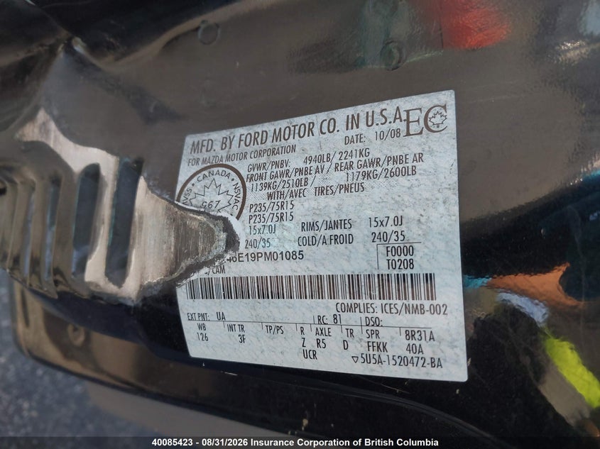 2009 MAZDA B-SERIES COUPE 4.0L V6 FI OHV 12V NF2