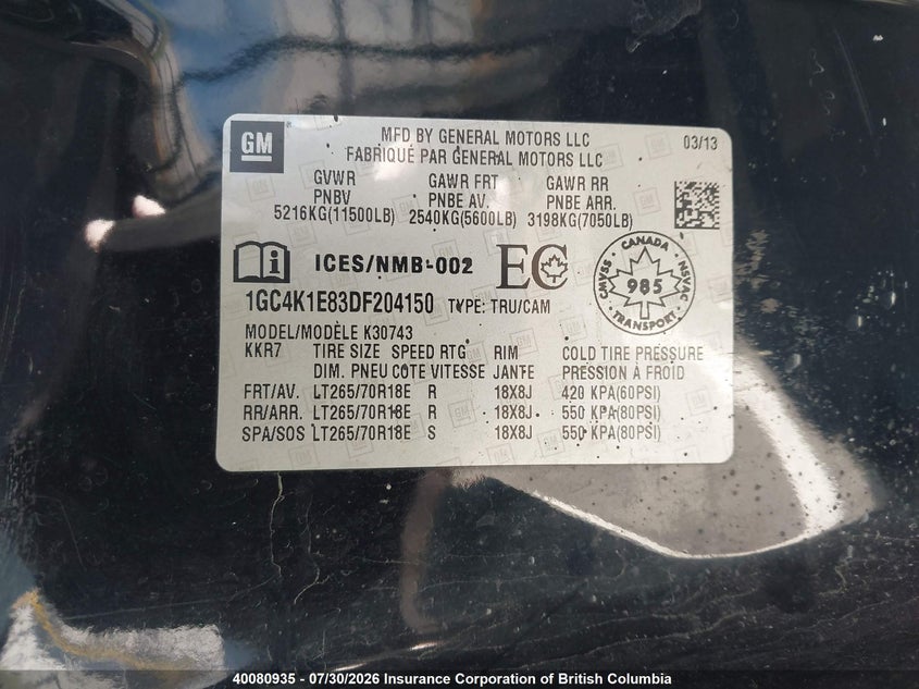 2013 CHEVROLET SILVERADO PICKUP 6.6L V-8 DI, TURBO, 397HP