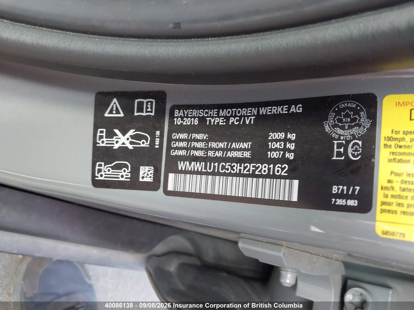 2017 MINI COOPER WAGON 1.5L I3 FI DOHC 12V NF4