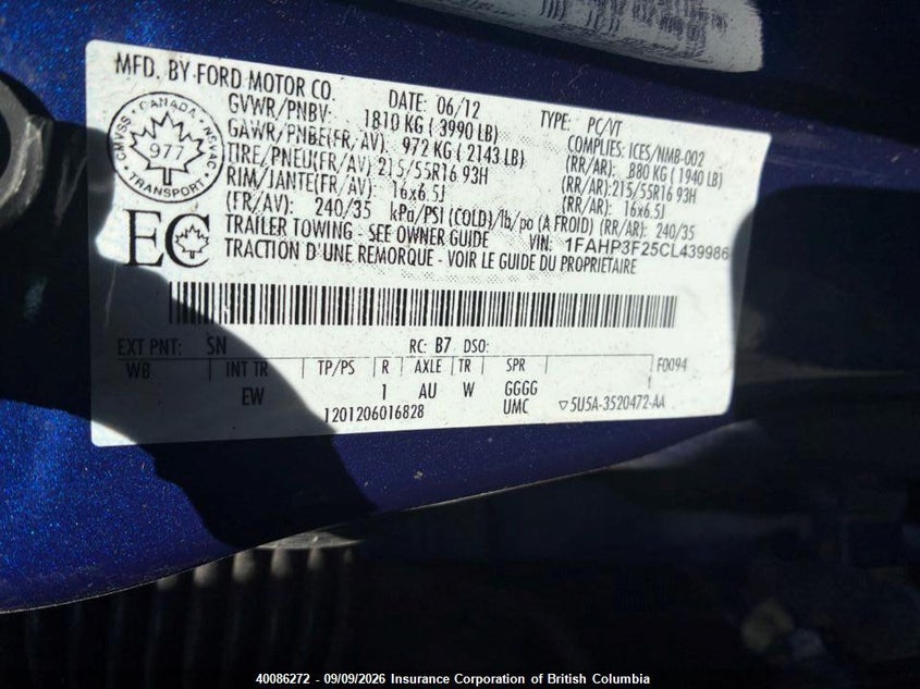 2012 FORD FOCUS SEDAN 2.0L I4 FI DOHC 16V NF4