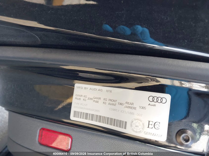 2017 AUDI A4 SEDAN 2.0L I4 FI DOHC 16V NF4