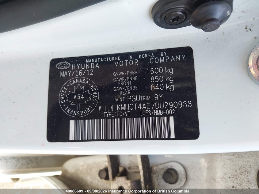 2013 HYUNDAI ACCENT HATCHBACK 1.6L I4 FI DOHC 16V NF4