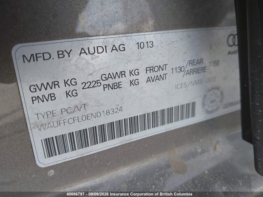 2014 AUDI A4 SEDAN 2.0L I4 FI DOHC 16V NF4