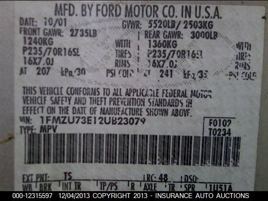 2002 Ford Explorer Xlt VIN: 1FMZU73E12UB23079 Lot: 12315597