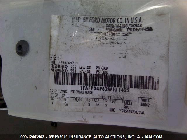 2002 Ford Focus Se/Se Comfort VIN: 1FAFP34P62W171422 Lot: 12443562