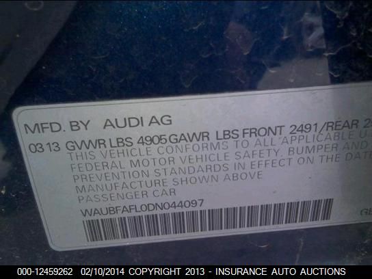 WAUBFAFL0DN044097 2013 Audi A4 2.0T Qua Premium