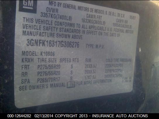 2007 Chevrolet K1500 Suburban VIN: 3GNFK16317G306276 Lot: 12644282