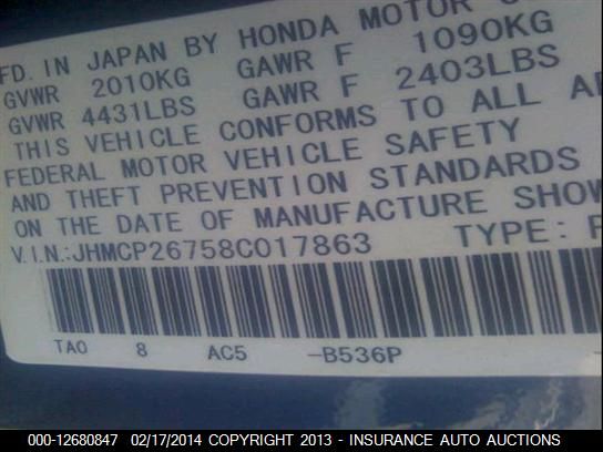 JHMCP26758C017863 2008 Honda Accord Ex