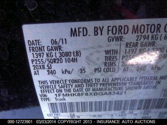 2011 Ford Explorer VIN: 1FMHK8F8XBGA83421 Lot: 12723901