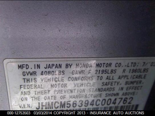 2004 Honda Accord Lx VIN: JHMCM56394C004762 Lot: 12753503