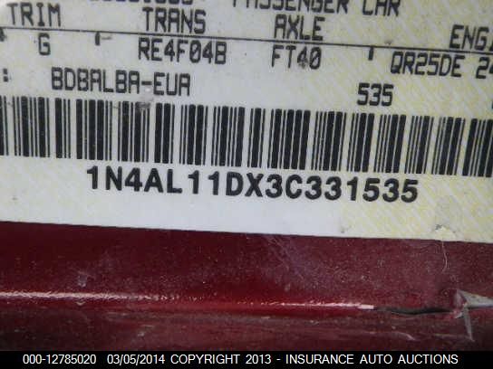 2003 Nissan Altima S/Sl VIN: 1N4AL11DX3C331535 Lot: 12785020