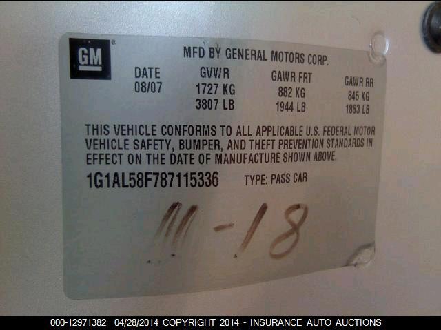 2008 Chevrolet Cobalt Lt VIN: 1G1AL58F787115336 Lot: 12971382