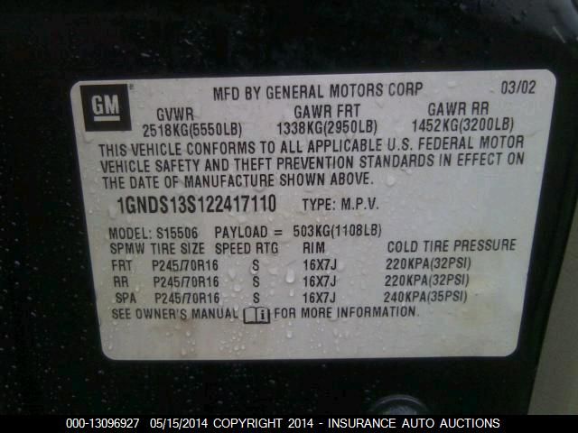 1GNDS13S122417110 2002 Chevrolet Trailblazer