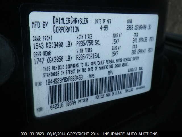 1999 Dodge Durango VIN: 1B4HS28Y8XF663453 Lot: 13313823