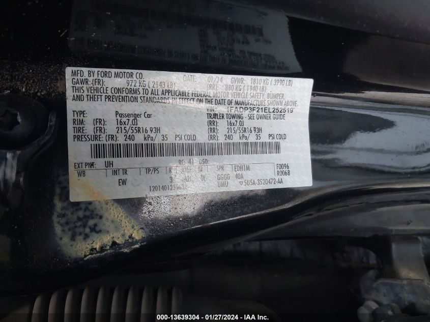 1FADP3F21EL252519 2014 Ford Focus Se