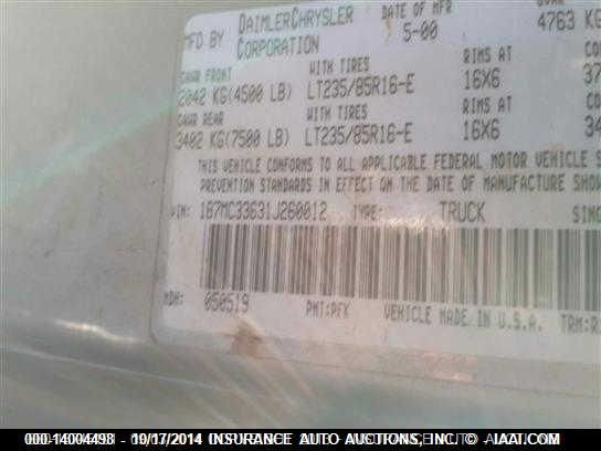 2001 Dodge Ram Truck Ram 3500 Quad VIN: 1B7MC33631J260012 Lot: 14004498