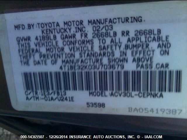 4T1BE32K03U703679 2003 Toyota Camry Le/Xle/Se