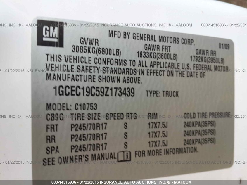 2009 Chevrolet Silverado C1500 VIN: 1GCEC19C59Z173439 Lot: 14516936