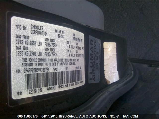 1997 Plymouth Voyager VIN: 2P4FP25B5VR181794 Lot: 15003170