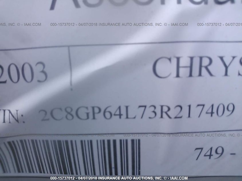 2003 Chrysler Town & Country Limited VIN: 2C8GP64L73R217409 Lot: 15737012