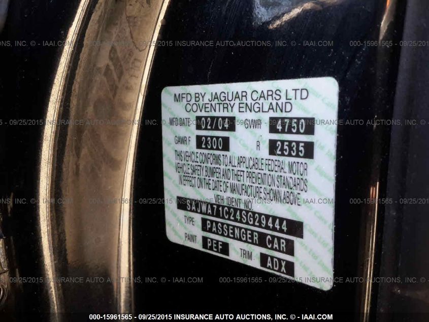 2004 Jaguar Xj Xj8 VIN: SAJWA71C24SG29444 Lot: 15961565