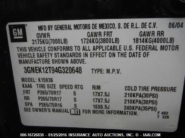 2004 Chevrolet Avalanche 1500 VIN: 3GNEK12T94G320648 Lot: 16726830