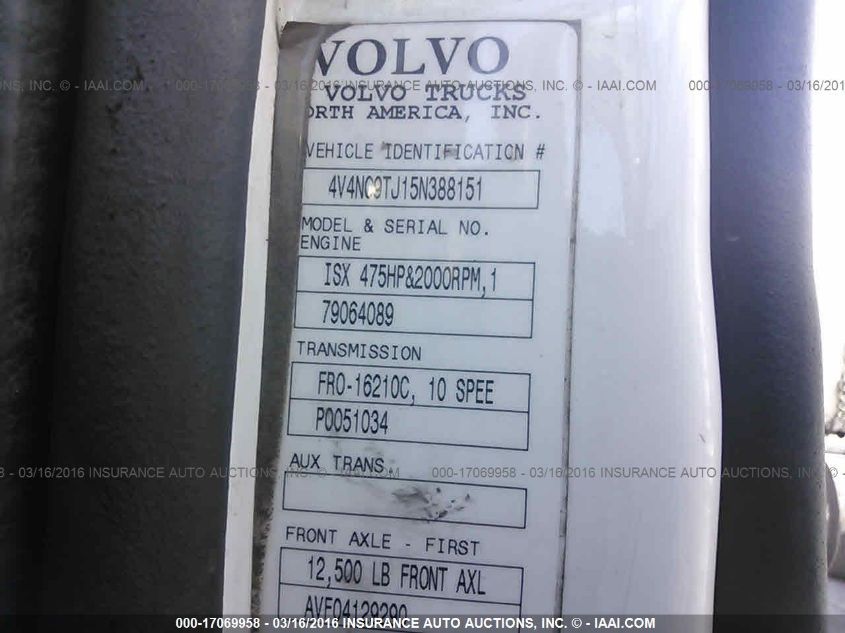 2005 Volvo Vn L VIN: 4V4NC9TJ15N388151 Lot: 17069958