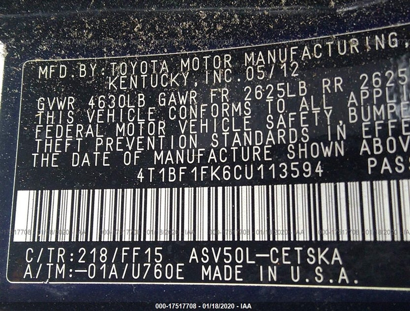 4T1BF1FK6CU113594