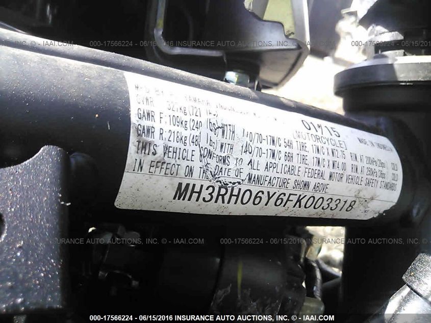 2015 Yamaha Yzfr3 VIN: MH3RH06Y6FK003318 Lot: 17566224