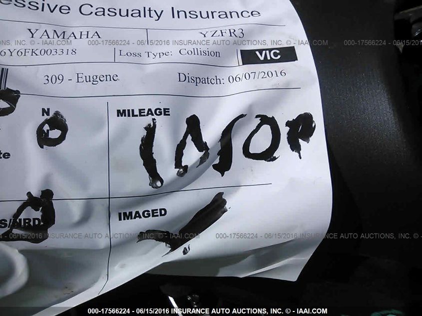 2015 Yamaha Yzfr3 VIN: MH3RH06Y6FK003318 Lot: 17566224