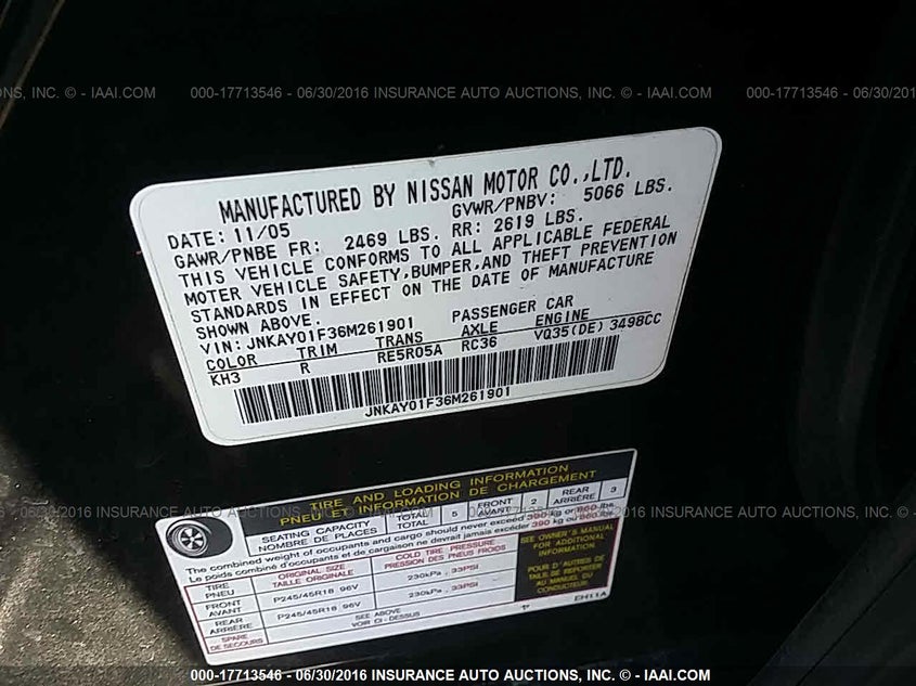 2006 Infiniti M35 Sport VIN: JNKAY01F36M261901 Lot: 17713546