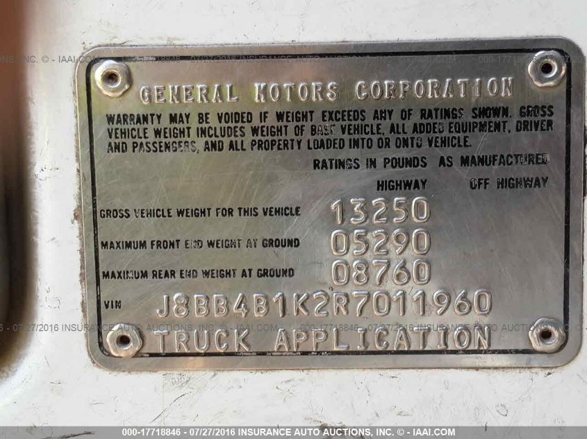 1994 Chevrolet Tilt Master W4 VIN: J8BB4B1K2R7011960 Lot: 17718846