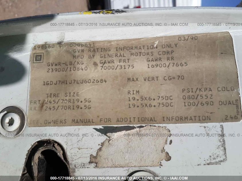 1990 GMC Topkick C7H042 VIN: 1GDJ7H1J7LJ602684 Lot: 17718845