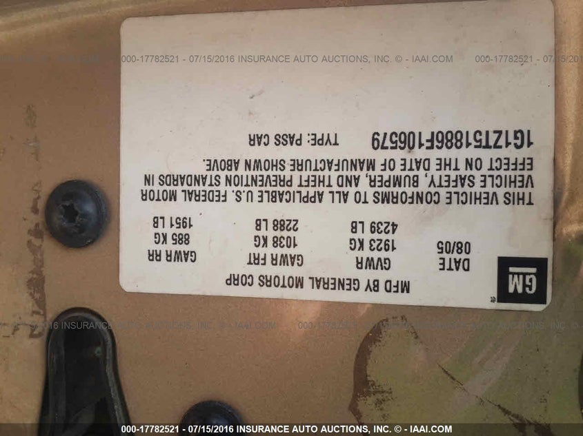 2006 Chevrolet Malibu Lt VIN: 1G1ZT51886F106579 Lot: 17782521