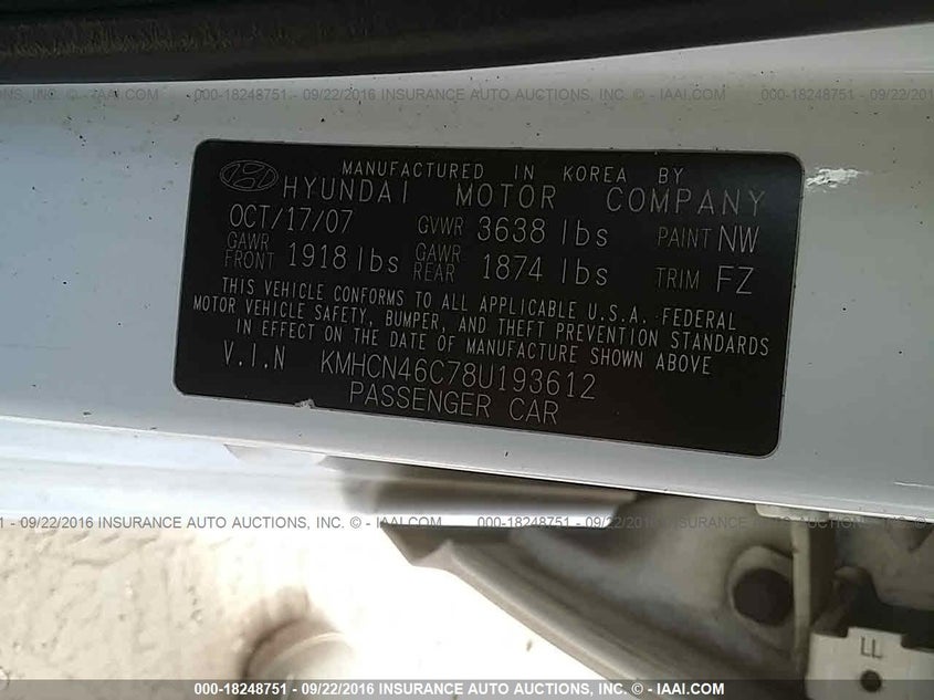 2008 Hyundai Accent Gls VIN: KMHCN46C78U193612 Lot: 18248751