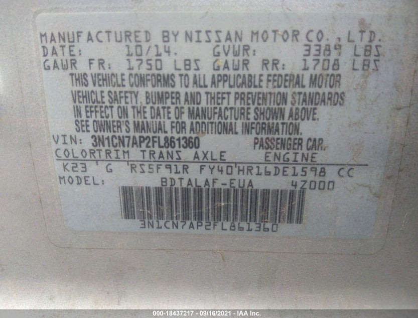 3N1CN7AP2FL861360
