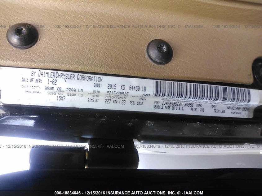 2002 Jeep Wrangler / Tj Sport VIN: 1J4FA49S22P734856 Lot: 18834046