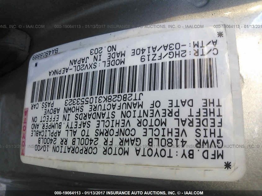 JT2BG28K310553323 2001 Toyota Camry Le